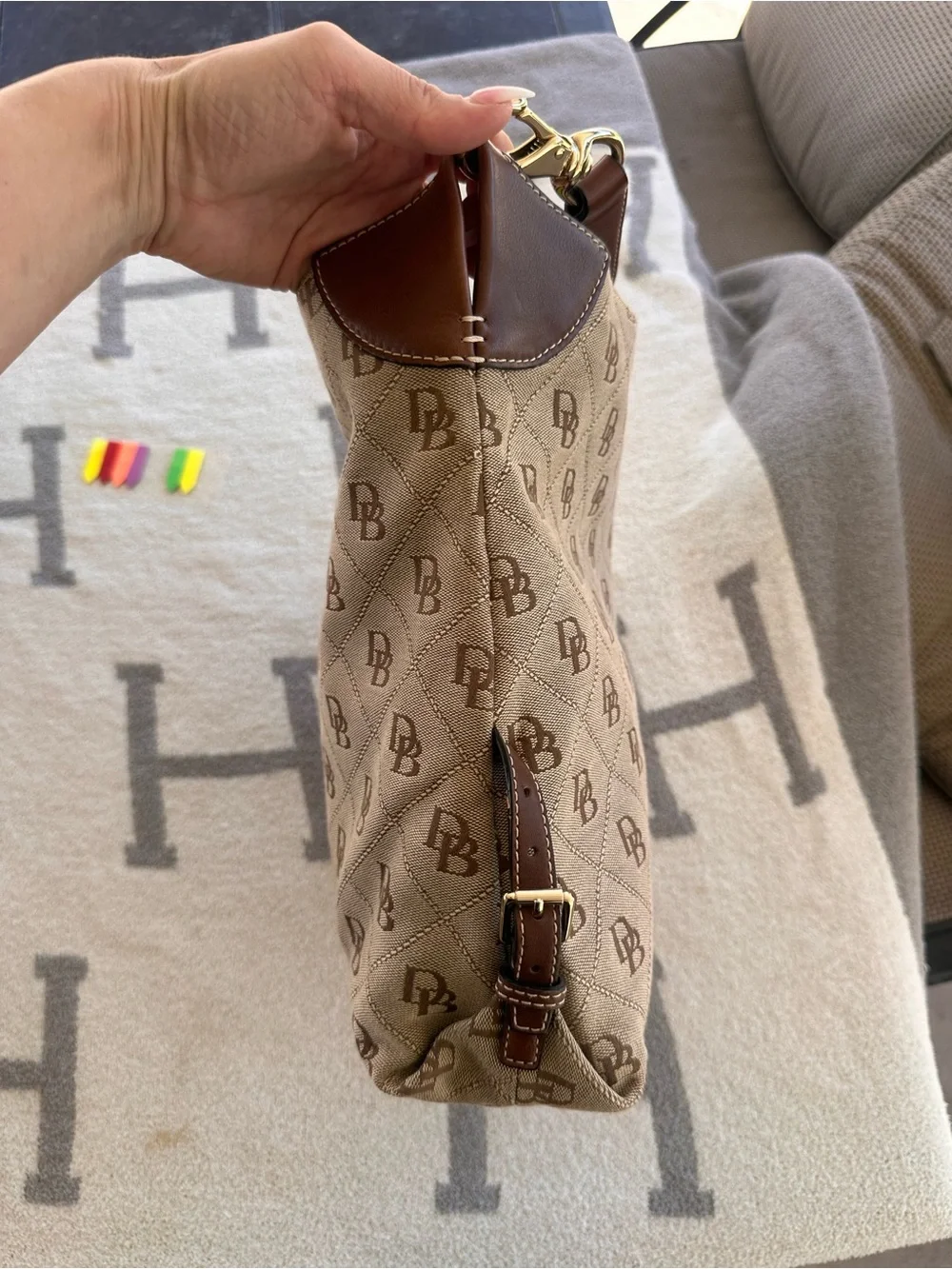 Dooney & Bourke Brown Logo-Print Hobo Bag